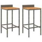 vidaXL Bar Stools 2 pcs Grey Poly Rattan and Solid Wood Acacia