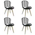 vidaXL Dining Chairs 4 pcs Black Natural Rattan