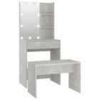 vidaXL Dressing Table Set with LED Concrete Grey Engineered Wood