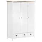 vidaXL 3-door Wardrobe Hill White 127x50x170 cm Solid Pine Wood
