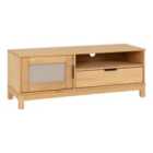 Seconique Corona Rattan 1 Door 1 Drawer Tv Unit - Distressed Wax Pine/Rattan Effect