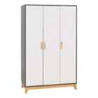 Seconique Cleveland 3 Door Wardrobe - White/Grey Metal Effect