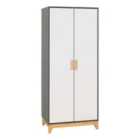 Seconique Cleveland 2 Door Wardrobe - White/Grey Metal Effect