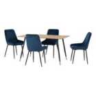 Seconique Hamilton & Avery Medium Dining Set (x4 Chairs) - Medium Oak Effect/Sapphire Blue Velvet