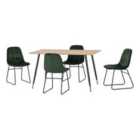 Seconique Hamilton & LUKas Medium Dining Set (x4 Chairs) - Medium Oak Effect/Emerald Green Velvet