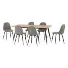 Seconique Hamilton & Athens Large Dining Set (x6 Chairs) - Medium Oak Effect/Grey PU
