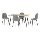 Seconique Hamilton & Athens Medium Dining Set (x4 Chairs) - Medium Oak Effect/Grey PU