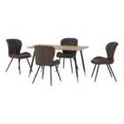 Seconique Hamilton & Quebec Medium Dining Set (x4 Chairs) - Medium Oak Effect/Brown PU