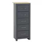 Seconique Portland 5 Drawer Narrow Chest - Grey/Oak Effect