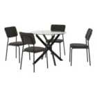 Seconique Sheldon Round Glass Top Dining Set (x4 Chairs) - Clear Glass/Grey Boucle Fabric