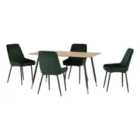 Seconique Hamilton & Avery Medium Dining Set (x4 Chairs) - Medium Oak Effect/Emerald Green Velvet