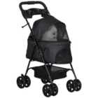 Pawhut Pet Stroller Foldable Travel Carriage W/ Brake Basket Canopy, Black