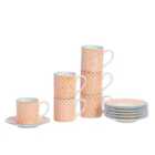 12 Piece Hand-printed Espresso Cup& Saucer Set - 65Ml - Orange