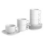 12 Piece Classic White Stacking Teacup& Saucer Set - 200Ml
