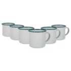 White Enamel Espresso Cups - 130Ml - Green - Pack Of 6