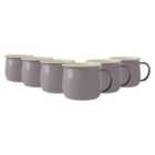Coloured Enamel Belly Mugs - 375Ml - Grey/Cream - Pack Of 6