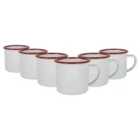 White Enamel Espresso Cups - 130Ml - Red - Pack Of 6