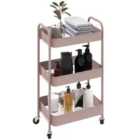 Homcom 3 Tier Rolling Utility Cart With 3 Mesh Baskets, Pink