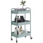 Homcom 3 Tier Rolling Utility Cart With 3 Mesh Baskets, Light Blue