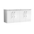 nuie Arno 1200mm Wall Hung 4 Door Vanity & Laminate Worktop, Gloss White