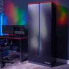 X Rocker Carbon-Tek 2 Door Wardrobe With Drawer and LED Lights Grey Blue