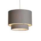 Lighting Collection Grey 2 Tier 30Cm Linen Drum Shade