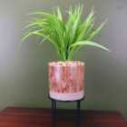 35Cm Artificial Grass Plant With Contemporary Ceramic Planter And Metal Stand Set