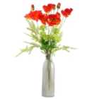 Artificial 100Cm Red Poppy And Fern Glass Vase