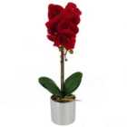 Artificial Orchid Red Silver Pot 46Cm