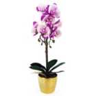 Orchid Artificial Purple White 50Cm Gold Pot Phalaenopsis