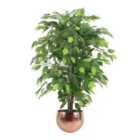 90Cm Artificial Ficus Tree / Plant -copper Metal Planter