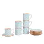 12 Piece Hand-printed Espresso Cup& Saucer Set - 65Ml - Blue
