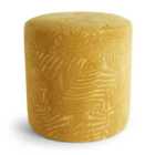 Beautify Bloom Jacquard Leaf Mustard Round Velvet Stool