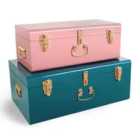 Beautify Set Of 2 Teal & Pink Metal Storage Trunks