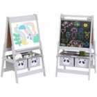 AIYAPLAY Kids Easel w/ Paper Roll, Blackboard, Whiteboard, Storage, Grey