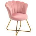 HOMCOM Accent Chair, Velvet Armchair w/ Lotus Backrest, Steel Legs, Pink