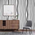 Garden Sanctuary 950Cm X 53Cm Non Woven Fabric Modern Curve Striped Wallpaper - Grey