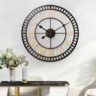 Garden Sanctuary 80Cm Decorative Metal Roman Numeral Skeleton Wall Clock - Black Gold