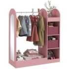 Aiyaplay Kids Cloth Rail With Storage Shelf, Boxes, Mirror For Bedroom, Pink