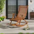 Garden Sanctuary Bamboo Foldable Recliner Outdoor Rocking Chair With Adjustable Footrest - Brown