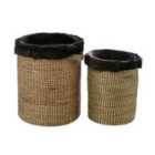 Bora Set Of 2 Seagrass Baskets With Faux Fur Trim