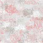 Muriva Sketched Grey & Pink Wallpaper