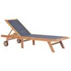 vidaXL Folding Sun Lounger With Wheels Solid Teak And Textilene