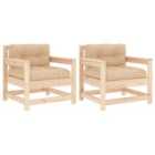 vidaXL Garden Chairs With Cushions 2 Pcs Solid Wood Pine