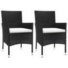 vidaXL Garden Chairs with Cushions 2 pcs Black Poly Rattan