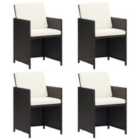 vidaXL Garden Dining Chairs with Cushions 4 pcs Black Poly Rattan
