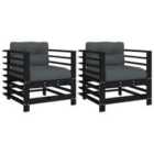 vidaXL Garden Chairs with Cushions 2 pcs Black Solid Wood Pine