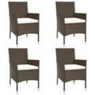 vidaXL Garden Chairs with Cushions 4 pcs Brown Poly Rattan