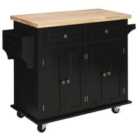 HOMCOM Rolling Kitchen Island Cart with Rubber Wood Top, Spices Black