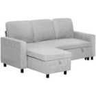 HOMCOM Pull Out Sofa Bed L Shape Corner Sofa w/ Reversible Chaise Light Grey